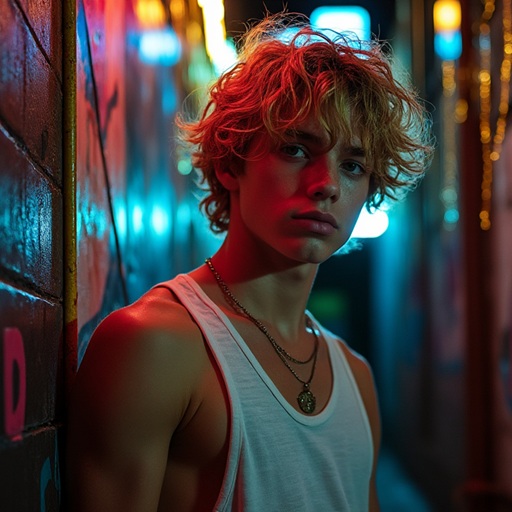 Chezdon Morrison standing in a white tank top shirt, ominously looking outward from an alley somewhere in Melbourne.